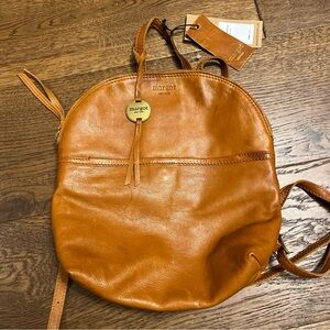 Margot New York Cognac Brown Round Mini Backpack Bag Distressed Leather Classic